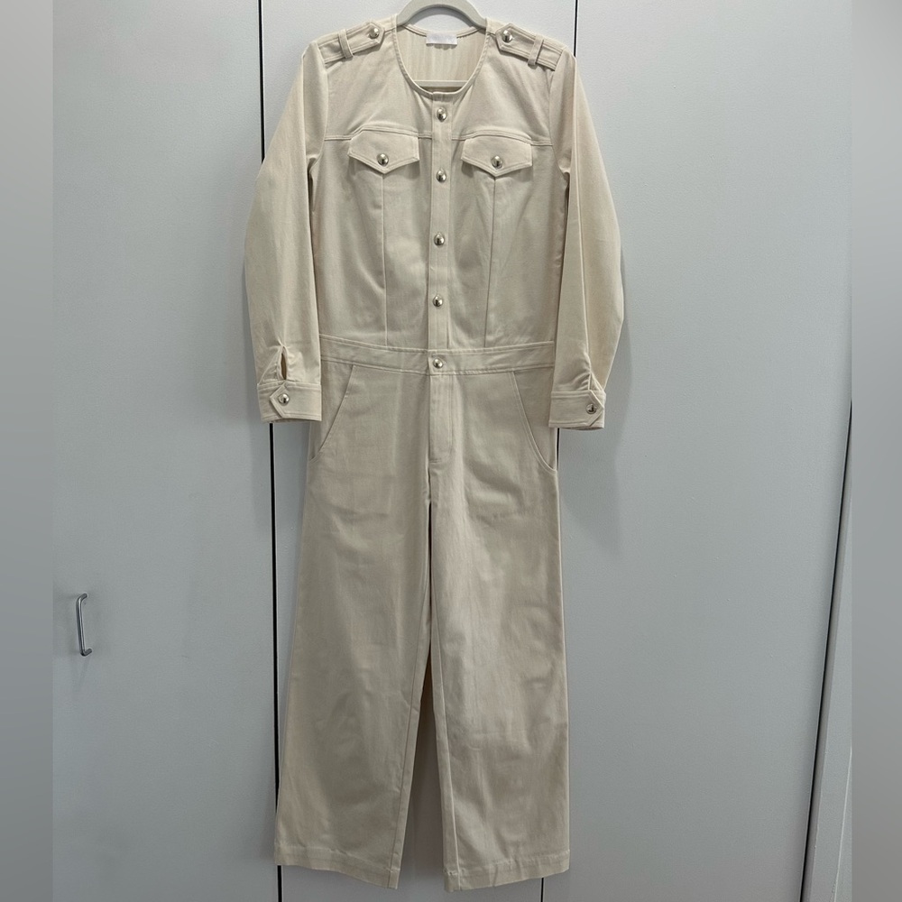 Cream Utility Long-Sleeve Jumpsuit